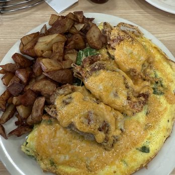 Aloha Stacks - Soft shell omelette with side of house potatoes - Pancakes Near Me - El Monte, California