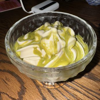 Papa San - Vanilla dairy-free soft serve with matcha creme and olive oil - Bars Near Me - New York, New York Papa San - Vanilla dairy-free soft serve with matcha creme and olive oil - Bars Near Me - New York, New York
