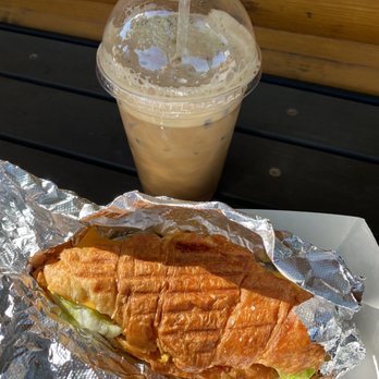 Sunny Creek Cafe - Deluxe breakfast sandwich on a croissant with an iced cappuccino - Coffee & Tea Near Me - Kanab, Utah