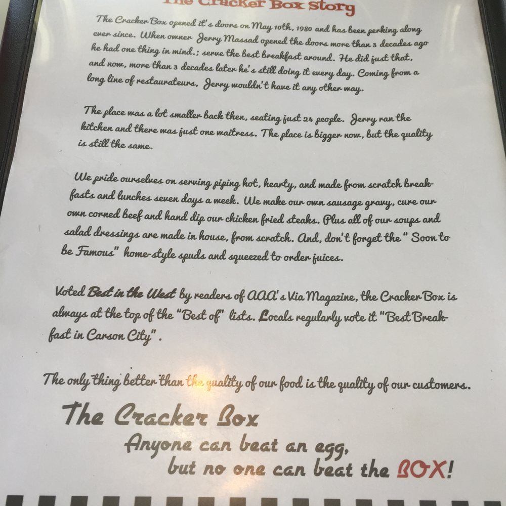 Cracker Box Restaurant - And the story goes like this... - American Near Me - Carson City, Nevada Cracker Box Restaurant - And the story goes like this... - American Near Me - Carson City, Nevada