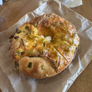 East Coast Bagel - Cheesy Bagel, Cheesy Jalapeno regular cream cheese - Bagels Near Me - Irvine, California