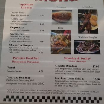 Don Juan V's Sandwiches - The front of the menu - Peruvian Near Me - Indianapolis, Indiana