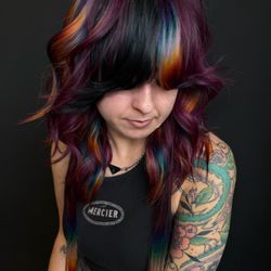 Hair by Love Salon - Dark rainbows with maroon and black.