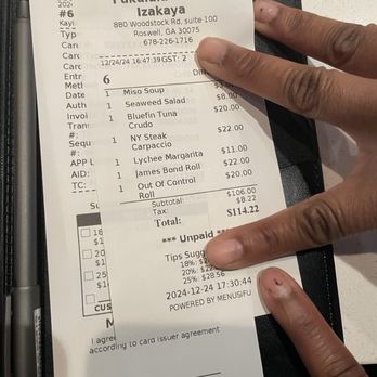 Fukulala Sushi Izakaya - Our bill we thought it is fairly priced for the quality - Sushi Bars Near Me - Roswell, Georgia Fukulala Sushi Izakaya - Our bill we thought it is fairly priced for the quality - Sushi Bars Near Me - Roswell, Georgia