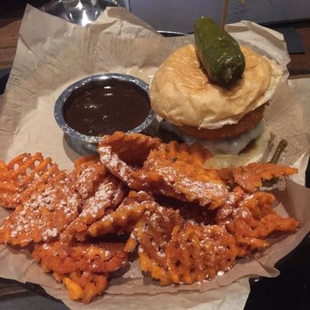 Cin Cin Burger BAR - Juice Joint burger with sweet potato fries - Burgers Near Me - Winston-Salem, North Carolina