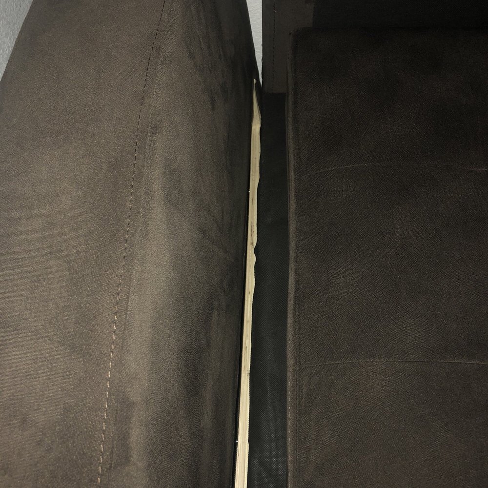 Couch Potato - Side piece that is not fully connected, wiggles and is basically dangling off the side of the "new" sofa. - Interior Design Near Me - Morro Bay, California Couch Potato - Side piece that is not fully connected, wiggles and is basically dangling off the side of the "new" sofa. - Interior Design Near Me - Morro Bay, California