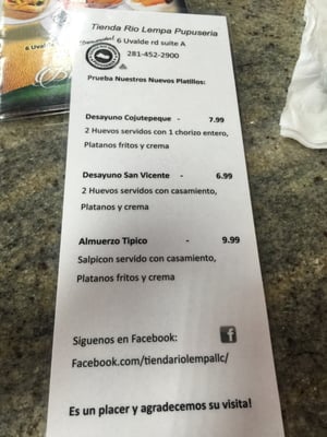 Menu photo 5 Tienda Rio Lempa Houston, TX