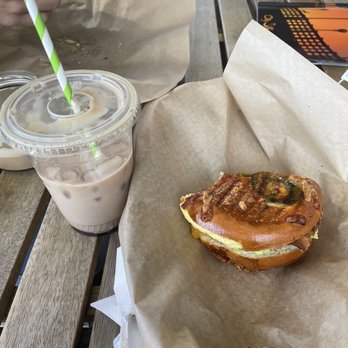 Come On Over Cafe - Breakfast sandwich with coconut mocha - Cafes Near Me - Oceanside, California Come On Over Cafe - Breakfast sandwich with coconut mocha - Cafes Near Me - Oceanside, California