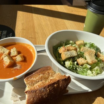 Panera Bread - "Pick 2" Combo- Creamy Tomato Soup, 1/2 Caesar Salad, and a Baguette side. - Salad Near Me - Arlington, Texas