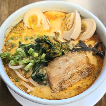 Menya Muso - Spicy Curry Ramen plus 2 ajitama added, $17 + $3 - 4 Stars - Ramen Near Me - Kirkland, Washington