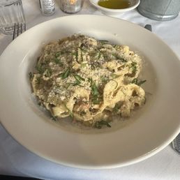 Linguini carbonara with pancetta.
