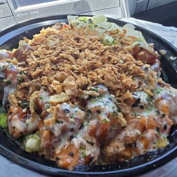 Poke Bistro - spicy crab, hawaiian ahi tuna, spicy salmon, hawaiian salmon over brown rice. veggies. wasabi cream, extra spicy mayo, el sauce. - Seafood Near Me - Riverside, California