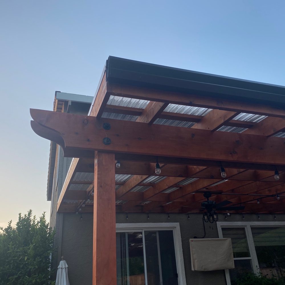 Alfaro Construction & Tree Service - Detailed pergola end. They asked what design I wanted instead of a straight edge, I hadn't even considered any design. - Tree Services Near Me