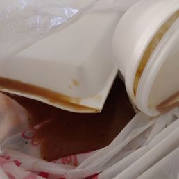 Poor packaging! We found the loco moco sauce on its side and spilled into the bag. Poor packaging! We found the loco moco sauce on its side and spilled into the bag.