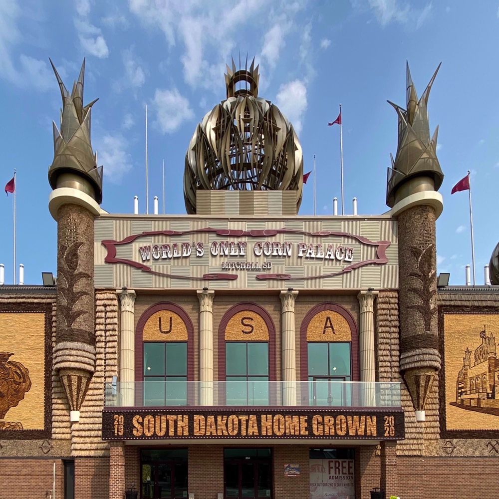 Corn Palace - Corn palace exterior; more brick than corn - Museums Near Me - Mitchell, South Dakota