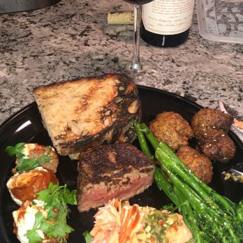 FLINT by Baltaire - Filet mignon, Salmon, Brocollini, Yukon potatoes, spicy meatballs, salad, and dessert. Enough food to feed at LEAST 2 people for $50! - New American Near Me - Phoenix, Arizona FLINT by Baltaire - Filet mignon, Salmon, Brocollini, Yukon potatoes, spicy meatballs, salad, and dessert. Enough food to feed at LEAST 2 people for $50! - New American Near Me - Phoenix, Arizona