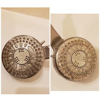 Amazons Cleaning Services - Shower head with hard water before and after - Home Cleaning Near Me Amazons Cleaning Services - Shower head with hard water before and after - Home Cleaning Near Me