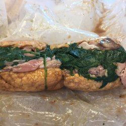 Jay' Famous  Roast Pork & Beef - Pork roll with sautéed spinach and long hot peppers