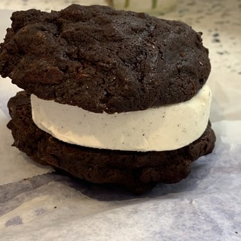 Levain Bakery - Upper East Side, NYC - Ice-cream sandwich with dark chocolate chocolate chip cookie - Bakeries Near Me - New York, New York