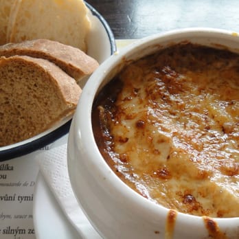 La Gare - La Gare- gooey cheesy French onion soup (under 5 USD) and homemade bread! - French Near Me - Prague, Puerto Rico