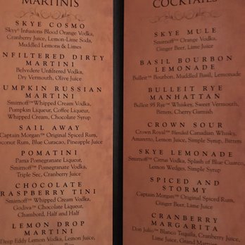 Skye Bistro - Drink menu. The basil bourbon lemonade was delicious, cool and refreshing. - American Near Me - Mentor, Ohio