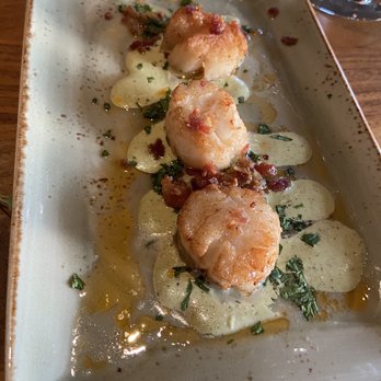 Bluewater Grill Seafood Restaurant & Market Carlsbad - Seared Scallops with Roasted Jalapeño Aioli*.  One is already missing.... Hubby ate it before I could snap a pic!  So light and pillowy! - Seafood Near Me - Carlsbad, California