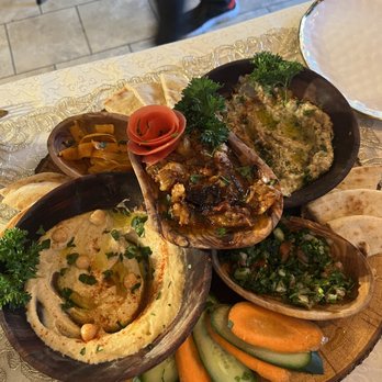 White House Tajine - mezze platter - everything was yummy! Especially loved the hummus and spicy carrots! - Moroccan Near Me - Bryn Mawr, Pennsylvania