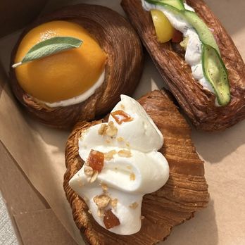 Fondry - Seasonal mascarpone cheesecake danish with peach, spiced lamb and yogurt danish, and guava almond croissant. - Cafes Near Me - Los Angeles, California