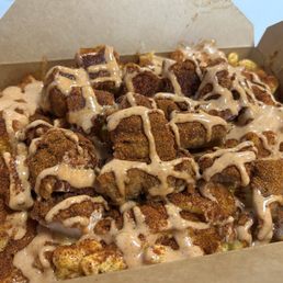 Shosho's loaded fries. Has Mac n cheese on it. We got an extra tender.