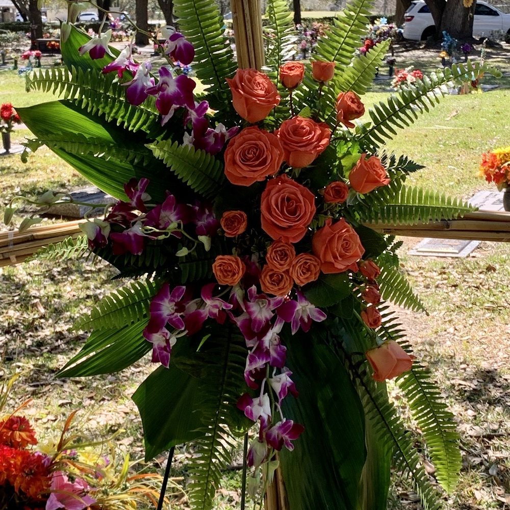 Flowers For You - River Cane Cross standing spray - Florists Near Me - Hous-n, Texas