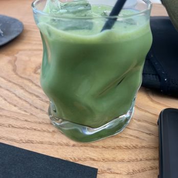 Modu Cafe - Iced Matcha- Cute glass - Coffee & Tea Near Me - Los Angeles, California Modu Cafe - Iced Matcha- Cute glass - Coffee & Tea Near Me - Los Angeles, California