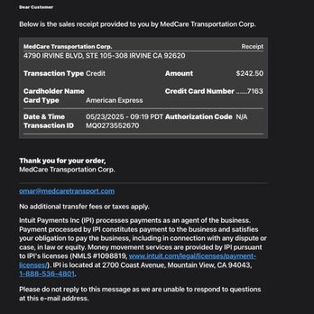 MedCare Transport - The refund he gave me when he found out what happened because he didn't want me to write a bad review - Medical Transportation Near Me - Irvine, California MedCare Transport - The refund he gave me when he found out what happened because he didn't want me to write a bad review - Medical Transportation Near Me - Irvine, California