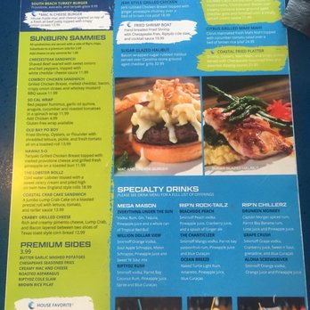 RipTydz - Back of menu - Seafood Near Me - Myrtle Beach, South Carolina