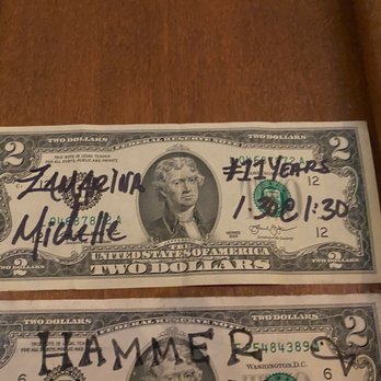 St. Augustine Seafood Company - $2.00 bill hanging on the wall. - Seafood Near Me - St. Augustine, Florida