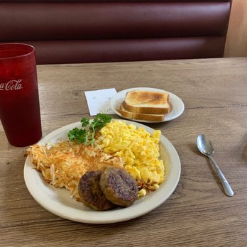 Skillet N Grill - Two egg breakfast with sausage patties and hashbrowns. - Breakfast & Brunch Near Me - Arlington, Texas Skillet N Grill - Two egg breakfast with sausage patties and hashbrowns. - Breakfast & Brunch Near Me - Arlington, Texas
