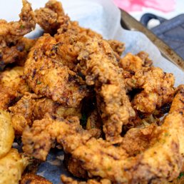 fried shrimp and fried potatoes