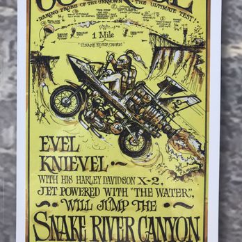 Evel Kneviel Jump Site - Closeup of promotional poster. - Landmarks & Historical Buildings Near Me - Twin Falls, Idaho Evel Kneviel Jump Site - Closeup of promotional poster. - Landmarks & Historical Buildings Near Me - Twin Falls, Idaho
