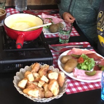 La Pierrade - Cheese fondue w salad, ham, potatoes and bread - Fondue Near Me - Paris, 75