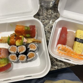 Sonobana - Left: Sonobana Roll, Fresh Salmon Roll Right: Sakura Nigiri Combo - Japanese Near Me - Nashville, Tennessee