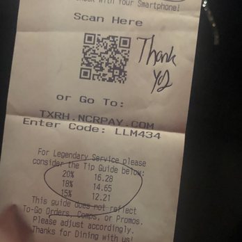 Texas Roadhouse - He tried to tell us to give him tip on the receipt - Barbeque Near Me - Phoenix, Arizona