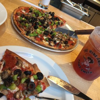 Hideaway Pizza - Good thin crust pizza. This was called "Kitchen Sink" or "Shooting the Works" or some such funniness. Leftovers reheat well. - Pizza Near Me - Fort Smith, Arkansas