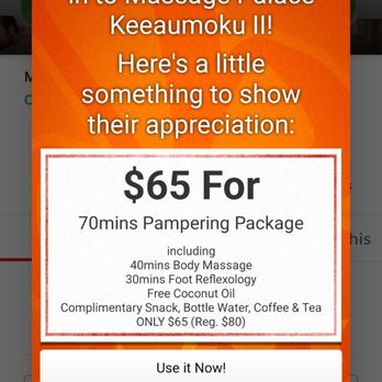 Massage Palace Keeaumoku II - Yelp check-in offer - Massage Therapy Near Me - Honolulu, Hawaii Massage Palace Keeaumoku II - Yelp check-in offer - Massage Therapy Near Me - Honolulu, Hawaii