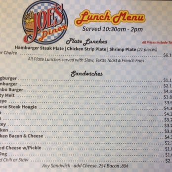 Joe's Diner - menu for lunch menu - Fish & Chips Near Me - Corinth, Mississippi Joe's Diner - menu for lunch menu - Fish & Chips Near Me - Corinth, Mississippi