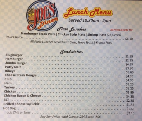 Menu photo 6 Joe's Diner Corinth, MS