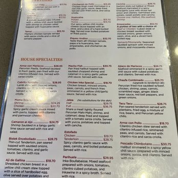 Inka Mama's - The front of the menu with the main course selections. - Peruvian Near Me - Tustin, California