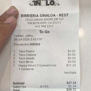 Birrieria Sinaloa - Tacos Tuesday Special, $2 each - Tacos Near Me - Palm Desert, California Birrieria Sinaloa - Tacos Tuesday Special, $2 each - Tacos Near Me - Palm Desert, California
