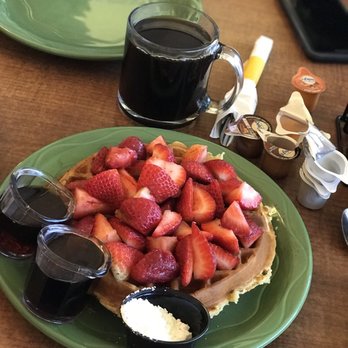 Kickback Jack's - Waffle with fresh strawberries. - American Near Me - Rancho Cucamonga, California Kickback Jack's - Waffle with fresh strawberries. - American Near Me - Rancho Cucamonga, California