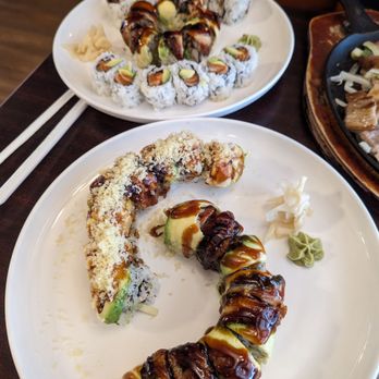 Kimchi and Wasabi - Top: Eel Avocado, Dragon Roll, Salmon Avocado Bottom: White Dragon Roll, Rock N Roll - Korean Near Me - Mount Pocono, Pennsylvania Kimchi and Wasabi - Top: Eel Avocado, Dragon Roll, Salmon Avocado Bottom: White Dragon Roll, Rock N Roll - Korean Near Me - Mount Pocono, Pennsylvania