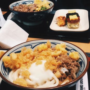 Marugame Udon - Beef udon with poached egg and some tempura. - Japanese Near Me - Berkeley, California