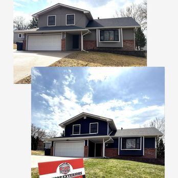 Bishop Exteriors - This Omaha home received a complete exterior makeover with James Hardie siding. The before and after photo showcase the dramatic improvement - Roofing Near Me - Omaha, Nebraska Bishop Exteriors - This Omaha home received a complete exterior makeover with James Hardie siding. The before and after photo showcase the dramatic improvement - Roofing Near Me - Omaha, Nebraska